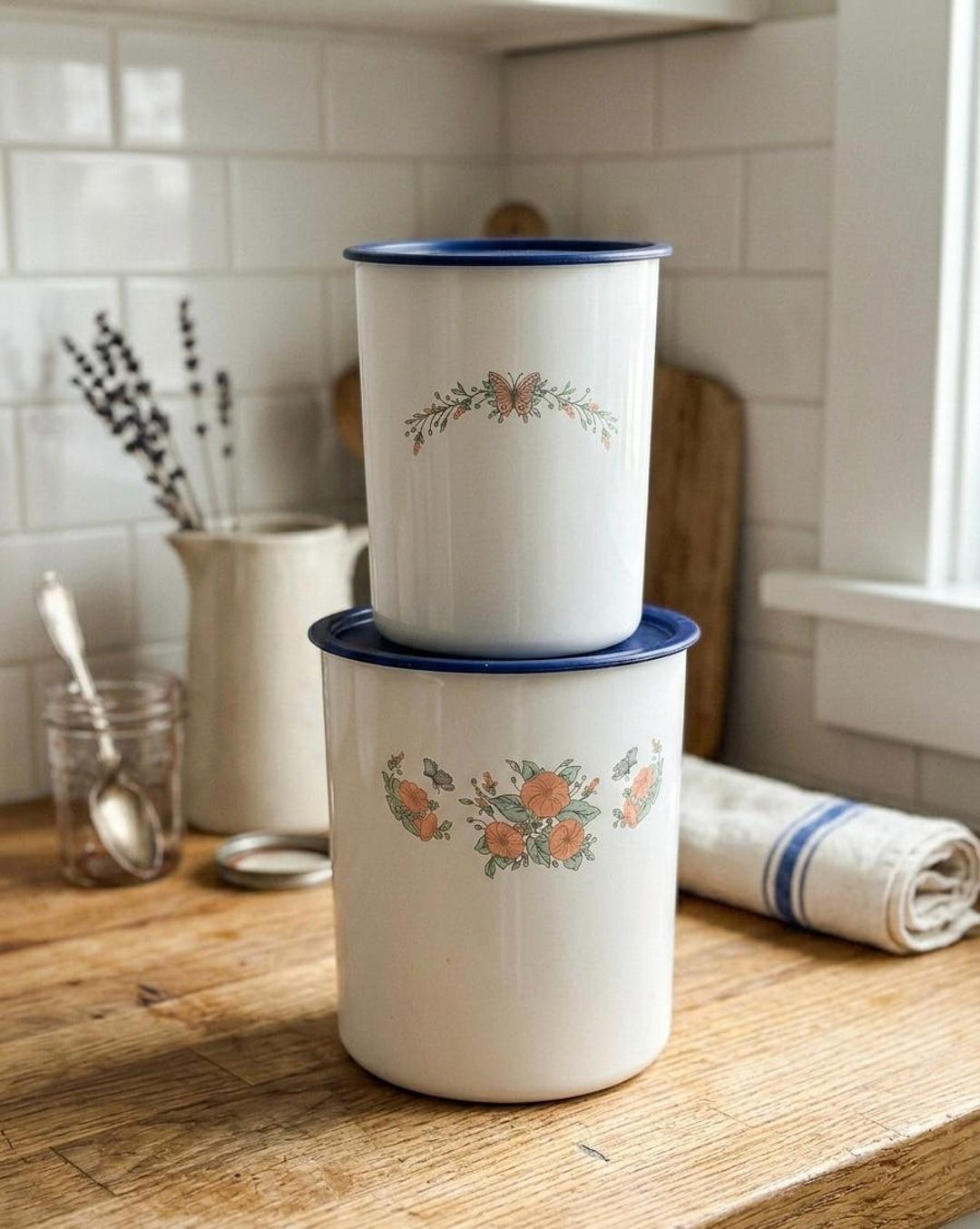 Tupperware Butterfly Vintage Tupperware Butterfly & Floral Canister Set - Etsy