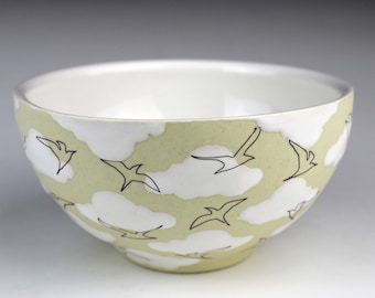 Bird and Cloud Bowl - yellow and white