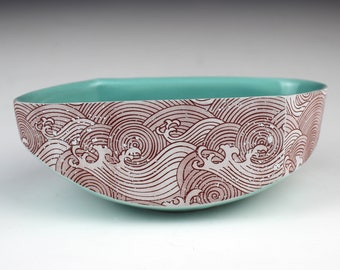 Tsunami wave Bowl - teal and blue