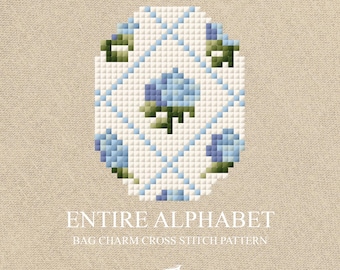 ENTIRE ALPHABET | The Tilly | Hydrangea Floral Cross Stitch Bag Charm Keychain Digital PDF Pattern