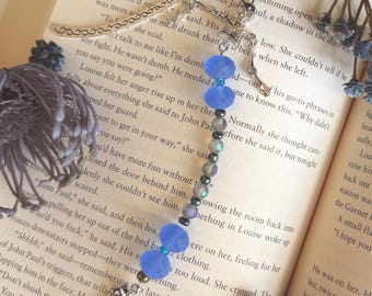 Skeleton beaded bookmark, gothic metal hook page marker