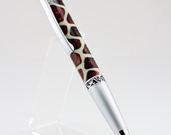 Unique giraffe pattern resin on a custom ballpoint pen