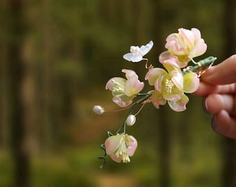 Rozegroene begoniahaarspeld – handgemaakte lucitebloem | Haaraccessoire voor bruiloft, cadeau voor haar