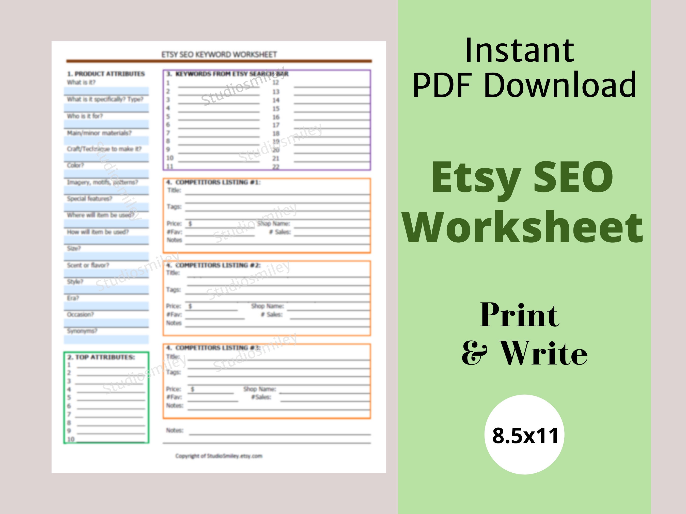 Etsy SEO Worksheet Tags SEO Help Etsy SEO Etsy Marketing | Etsy