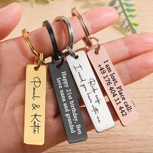 Engraved Stainless Steel Keychain, Personalized Rectangle Keyring, Custom