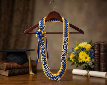 Personalized Graduation Lei 2026, Custom Name Ribbon Lei, Handmade Senior Graduation Gift for Her Him,Class of 2026 Graduation Party Favor