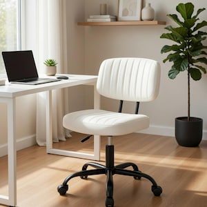 Armless Office Chair, Adjustable PU Leather, Small Home Office Desk