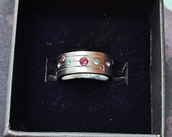 Stainless steel ring with inlaid crystals (Alice)