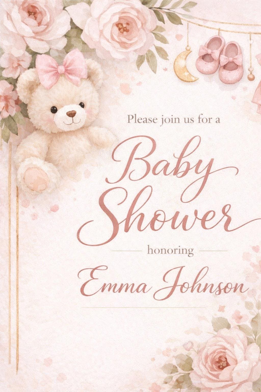 Pink Floral Baby Shower Invitation | Editable Corjl Template (instant ...