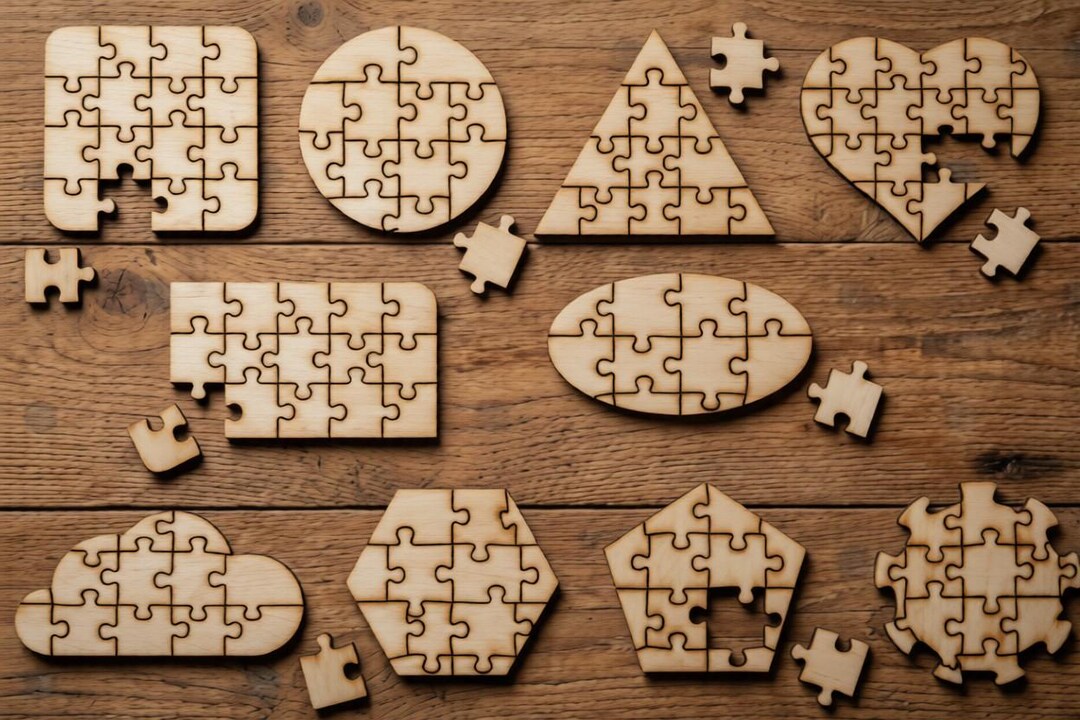Wooden Puzzle SVG Bundle – Laser Cut Jigsaw Shapes Template – Kids ...