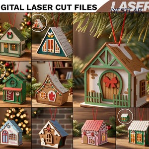 3D Christmas tree house ornaments bundle, Xmas ornament laser cut, new home gift, kids, childrens, Xmas village svg, gingerbread house