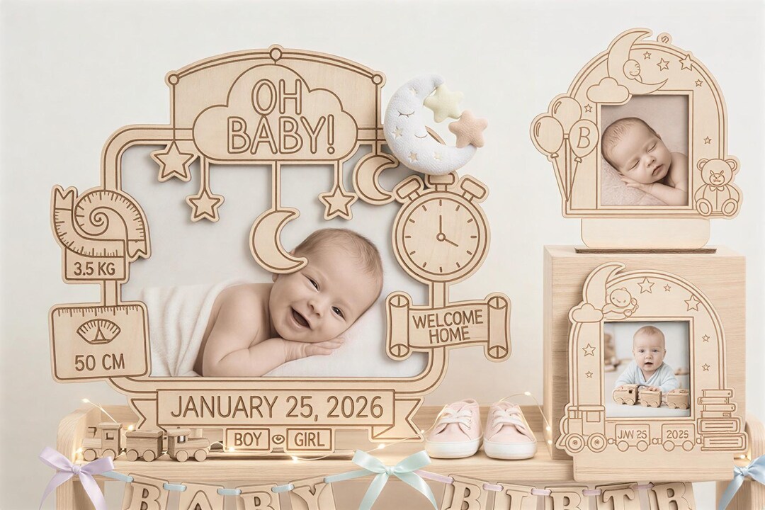 Baby Birth Announcement Laser Cut Svg Dxf | Wooden Baby Milestone Frame ...