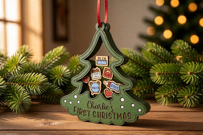 Layered Ribbon Svg 3D Personalized Baby's First Christmas Ornaments Bundle, Baby Metrics ...