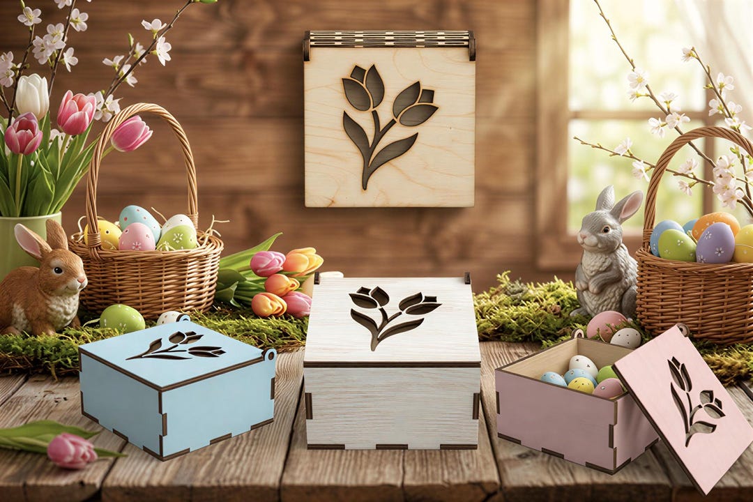 Easter Bunny Box SVG, Laser Cut Easter Basket, Wooden Egg Holder SVG ...