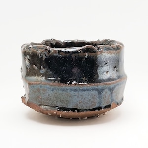 Tenmoku Kurinuki Chawan with Feldspar Inclusions, Natural Ash Stoneware Tea Bowl