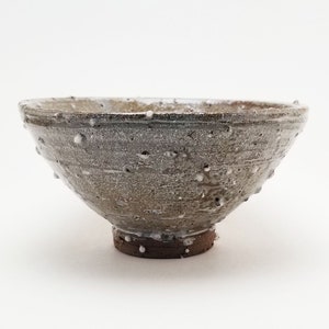 Tenmoku Chawan with Feldspar Inclusions, Black Stoneware Tea Bowl