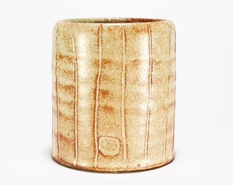 Shino Line Whiskey Cup, Carved Stoneware Rocks Glass