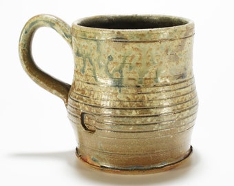 Rustic Antique Green Mug, Handcrafted Stoneware Coffee Cup