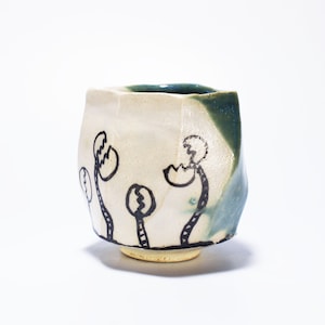 Shino Oribe Yunomi, Hand Painted Tea Bowl