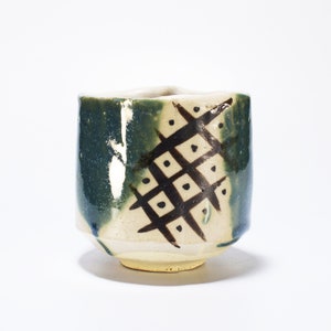 Shino Oribe Yunomi, Hand Painted Tea Bowl