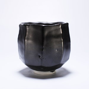 Satin Black Porcelain Yunomi, Kurinuki Wine Cup