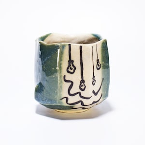 Shino Oribe Yunomi, Hand Painted Tea Bowl