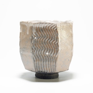 Stoneware Shino Yunomi, Kurinuki Tea Cup