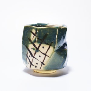 Shino Oribe Yunomi, Hand Painted Tea Bowl