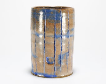 Brown and Blue Shino Whiskey Cup, Stoneware Highball Tumbler