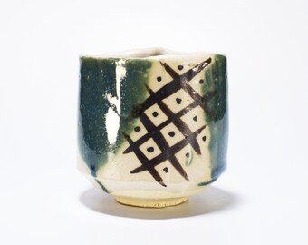Shino Oribe Yunomi, Hand Painted Tea Bowl