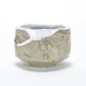 Raw Grey Stoneware Chawan, Kurinuki Matcha Tea Bowl