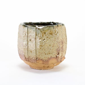 Rustic Green Stoneware Yunomi, Kurinuki Tea Cup