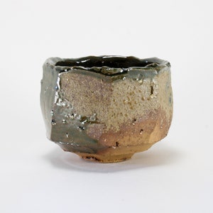 Rustic Green Stoneware Chawan, Kurinuki Matcha Tea Bowl