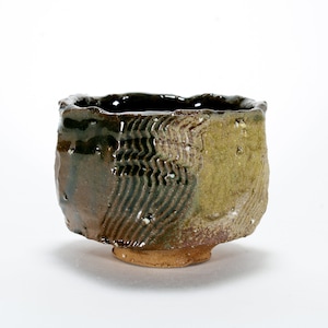 Rustic Green Stoneware Chawan, Kurinuki Matcha Tea Bowl