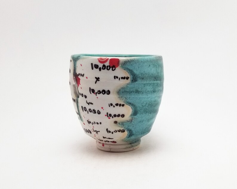 Urban Scrawl Cup Hand Painted Turquoise Porcelain Yunomi
