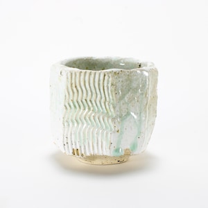 Ash White Speckled Stoneware Yunomi, Kurinuki Tea Cup