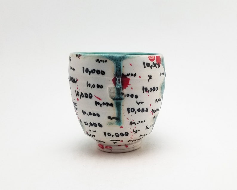 Urban Scrawl Cup Hand Painted Turquoise Porcelain Yunomi