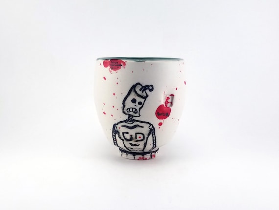 Urban Scrawl Cup Hand Painted Turquoise Porcelain Yunomi
