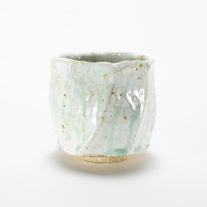 Ash White Speckled Stoneware Yunomi, Kurinuki Tea Cup