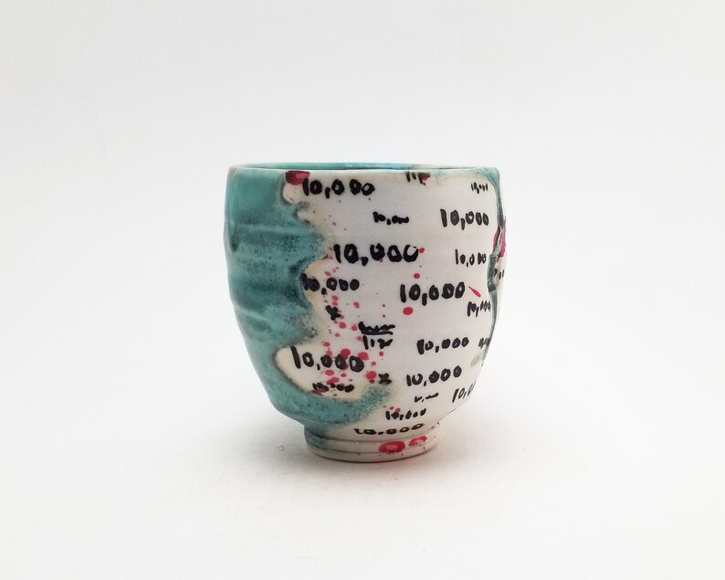 Urban Scrawl Cup Hand Painted Turquoise Porcelain Yunomi