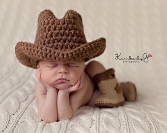 Baby Cowboy or Cowgirl Set-Includes Cowboy Hat & Cowboy Boots, Western Baby Shower, Infant Cowboy Hat Boots, Newborn Hat Boots, photo prop