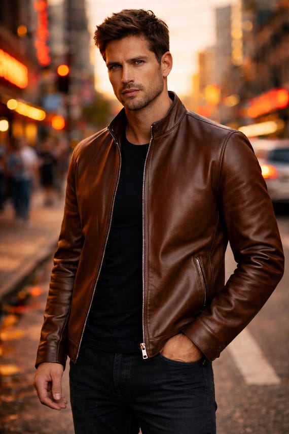 Luxury Handmade Men’s Leather Jacket — Cowhide or Sheep — Slim Biker Fit XS–6XL