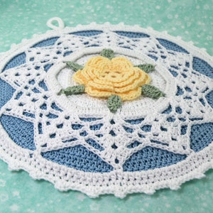 Rose Potholder Crochet Pattern Shabby Chic Cottage Chic/ 2 edging variationsCrochet Pattern 205 image 3