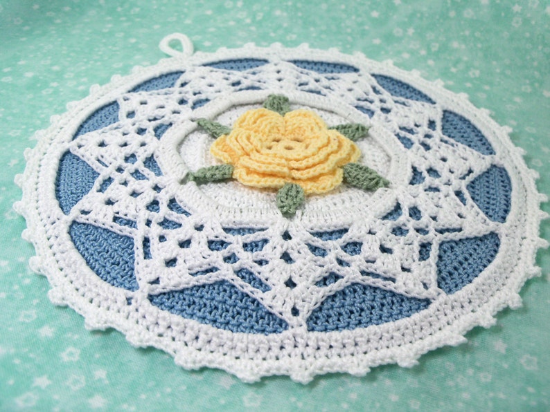 Rose Potholder Crochet Pattern Shabby Chic Cottage Chic/ 2 edging variationsCrochet Pattern 205 image 3