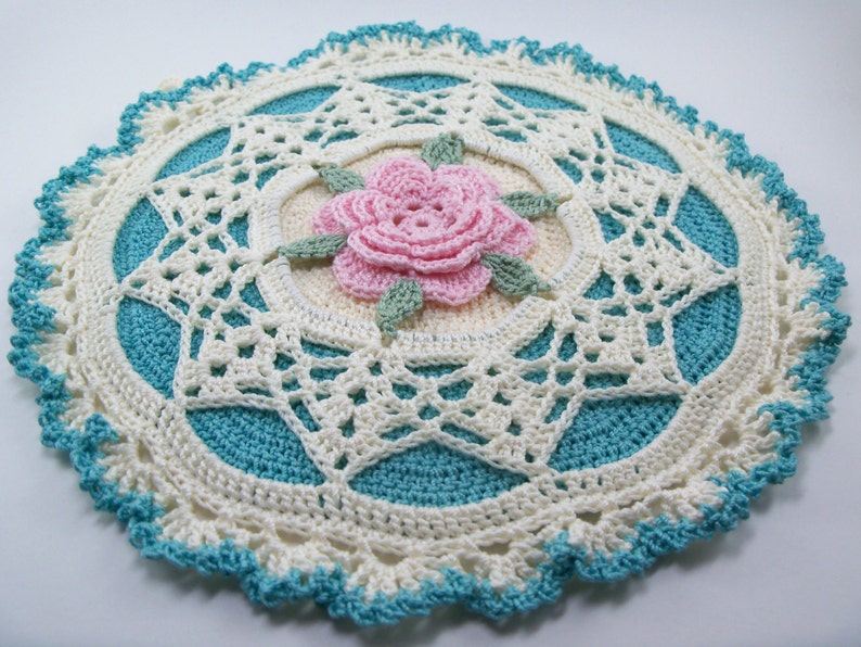 Rose Potholder Crochet Pattern Shabby Chic Cottage Chic/ 2 edging variationsCrochet Pattern 205 image 1