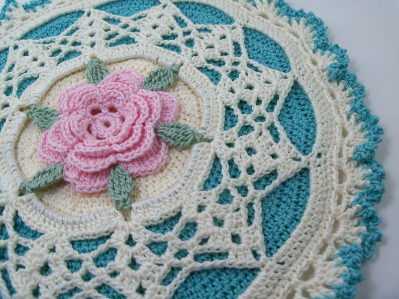 Rose Potholder Crochet Pattern Shabby Chic Cottage Chic/ 2 edging variationsCrochet Pattern 205 image 2