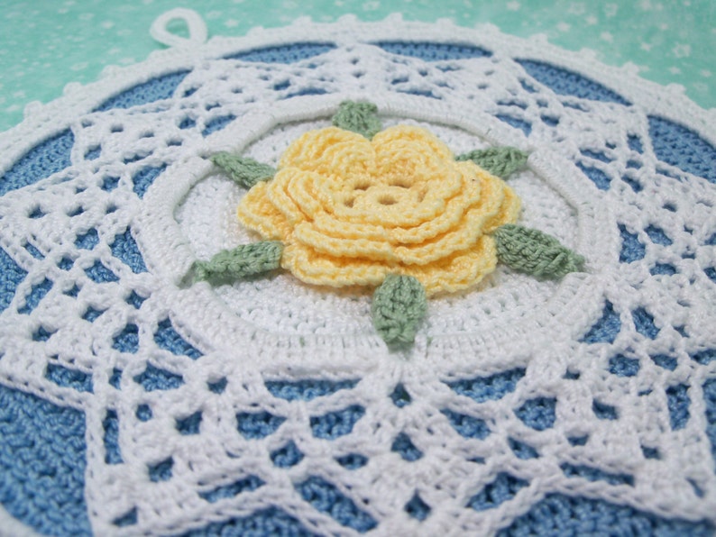 Rose Potholder Crochet Pattern Shabby Chic Cottage Chic/ 2 edging variationsCrochet Pattern 205 image 4