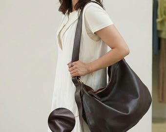 Soft Real Leather Tote Bag For Women, Minimalist Shoulder Bag,Elegant Work & Travel Bag,Large Capacity Everyday Handbag,Perfect Gift For Mon