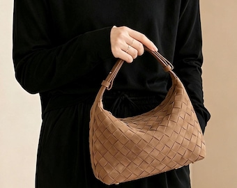 French Matte Woven Leather Bag, Personalized Chic Shoulder Handbag, PU Leather Underarm Bag, Minimalist Purse,Mother's Day Gift,Gift For Mom