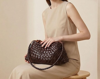 French Vintage Style Handbag, 12 Colors Available, Chic Shoulder Bag, Gift For Mom,Gift For Wife,Woven Pu Leather Tote Bag,Mother's Day Gift